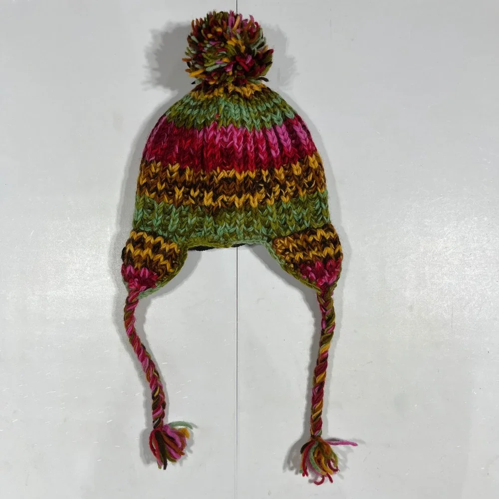 Kathmandu Imports Wool Earflap Granola Hat Fleece Lined Fair Isle Nordic OS